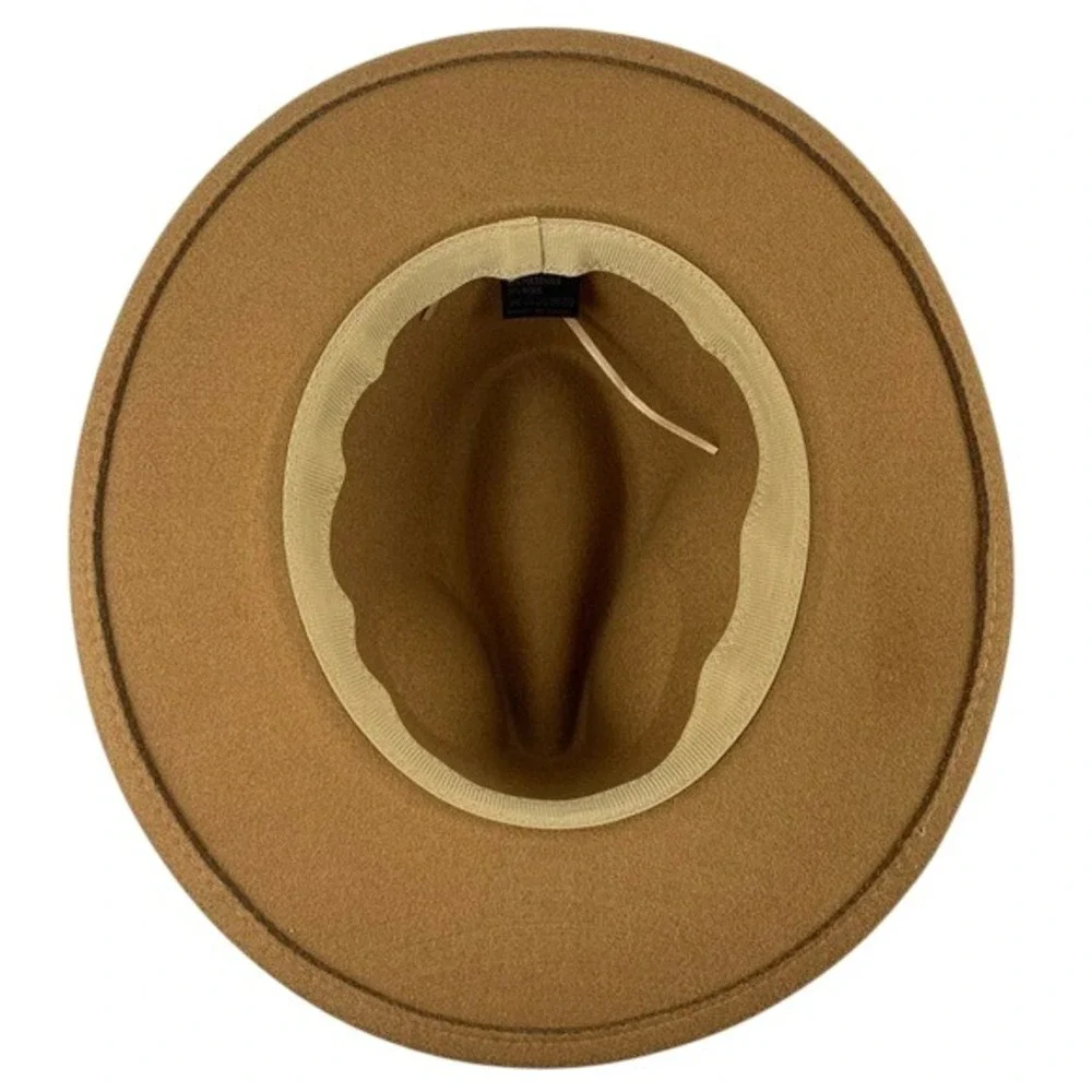 Fedora Hat Burned Sunflower Design Tan Wide-Brimmed Poly/Wool Blend‎ One Size - Picture 7 of 11